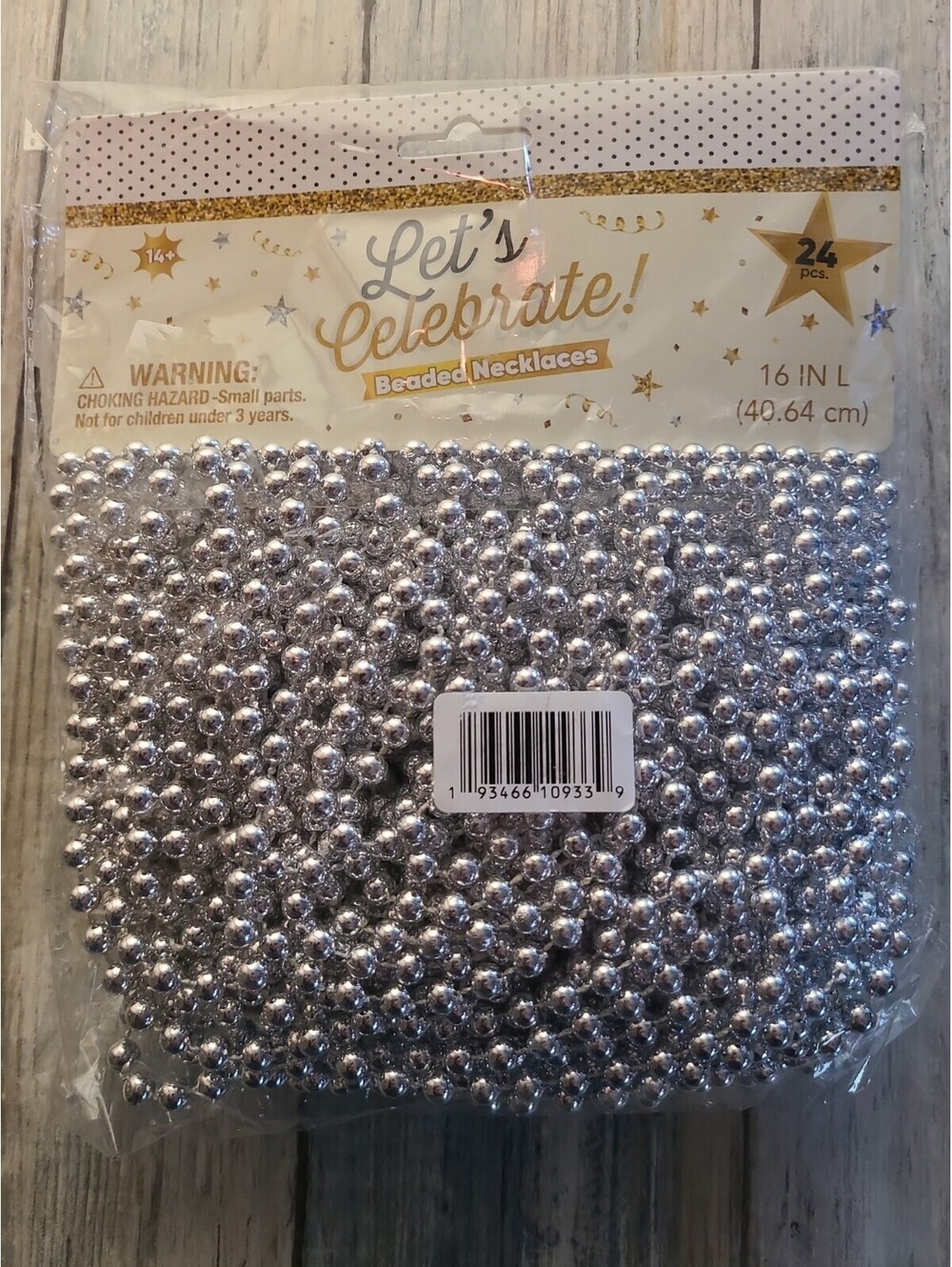Let's Celebrate Plastic Beaded Necklaces 24 Piece. HER Accessories Silver Color